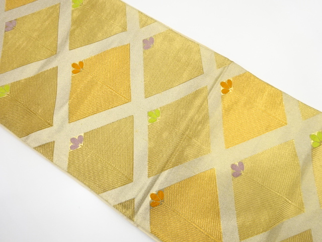 JAPANESE KIMONO / ANTIQUE FUKURO OBI / SILK / WOVEN DIAGONAL GRID
